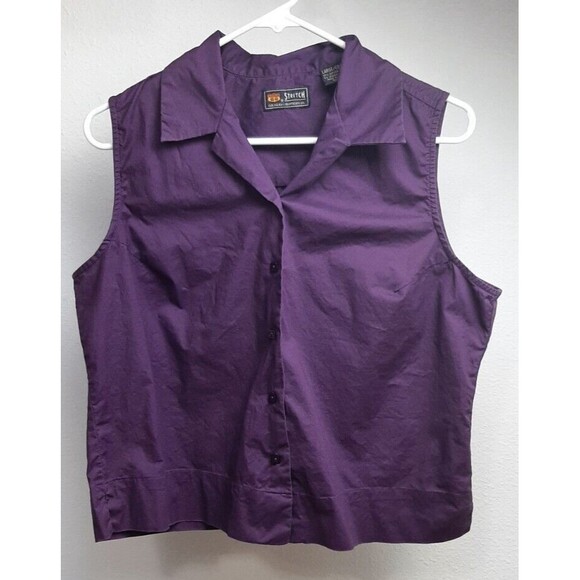Route 66 Women's Large Sleeveless Button Up Tank Shirt Stretch Purple Vintage - Picture 1 of 5